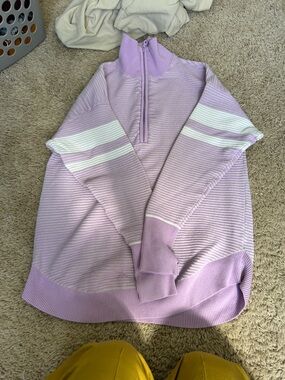Offline Light Lavender Half-Zip Ribbed Sweater with White Stripes